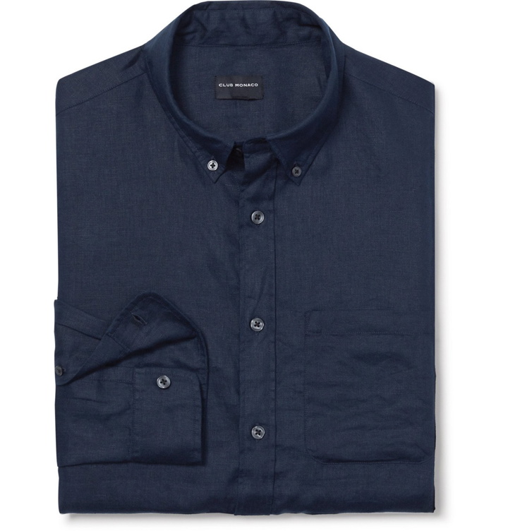 Photo: Club Monaco - Slim-Fit Button-Down Collar Slub Linen Shirt - Blue