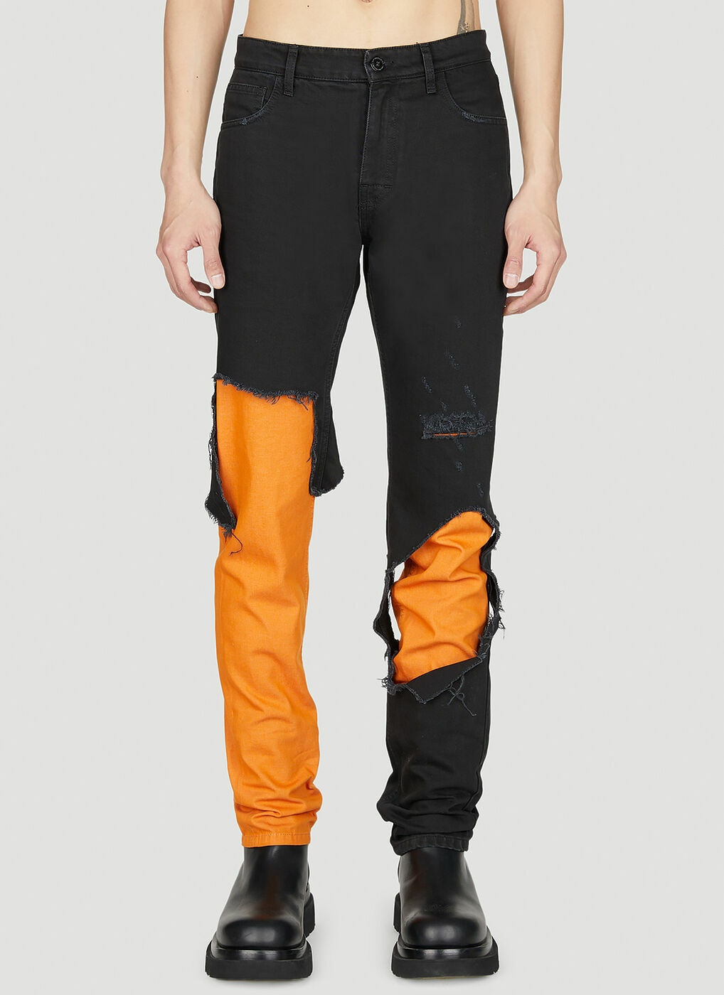 Raf Simons - Destroyed Double Jeans in Orange Raf Simons
