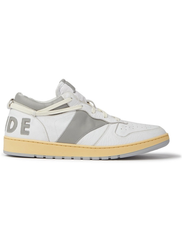 Photo: RHUDE - Rhecess Distressed Leather Sneakers - Gray - 9