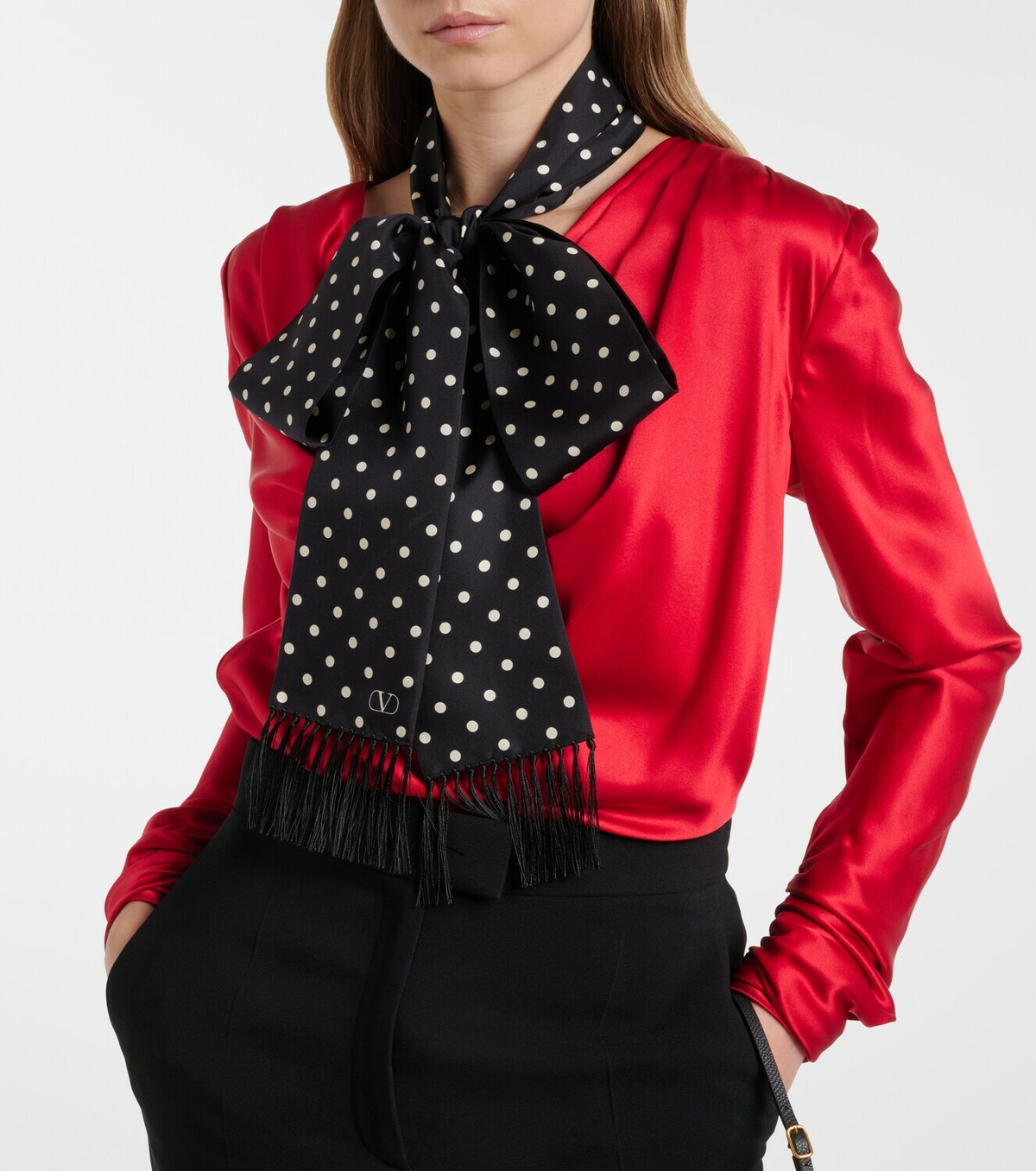 Valentino Fringed polka-dot silk scarf