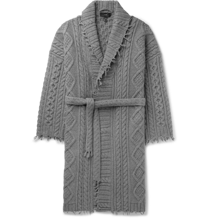 Photo: Alanui - Fringed Cable-Knit Cashmere and Wool-Blend Cardigan - Gray