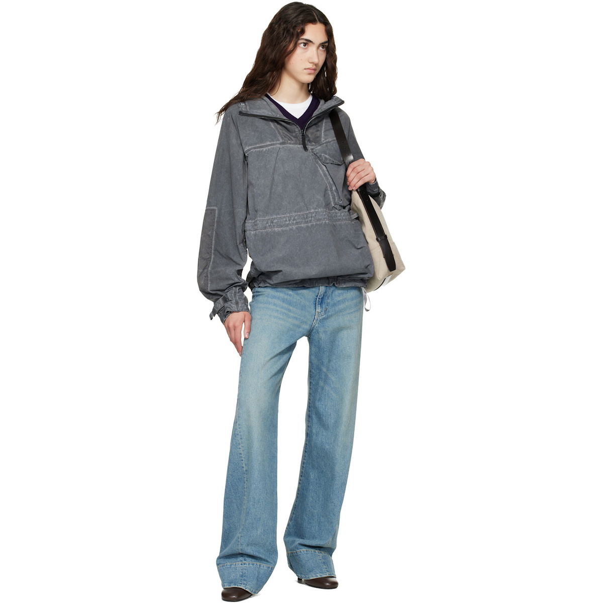 Stone Island Gray Q100035 Uneven Smerigliato & Canvas Anorak