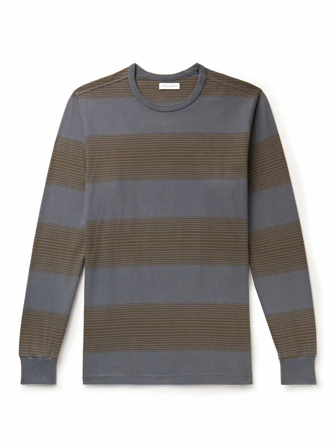 Photo: Pop Trading Company - Logo-Print Striped Cotton-Jersey T-Shirt - Gray