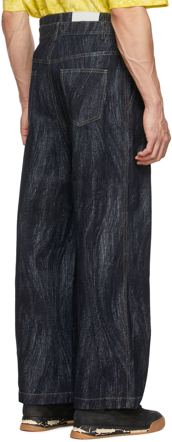 Feng Chen Wang　jacquard denim pants Feng Chen Wang Navy Jacquard Jeans Feng Chen Wang