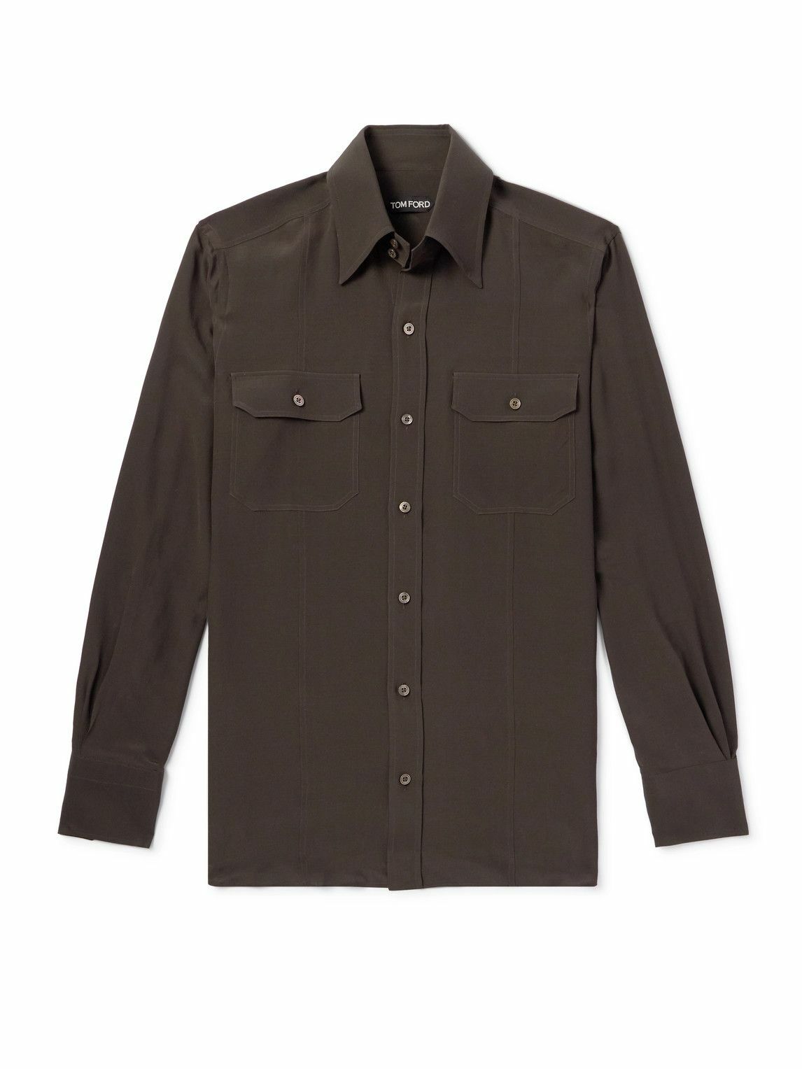 【送料&関税込】Tom Ford Crepe De Chine Shirt TOM FORD - Silk Crepe de Chine Shirt - Brown TOM FORD
