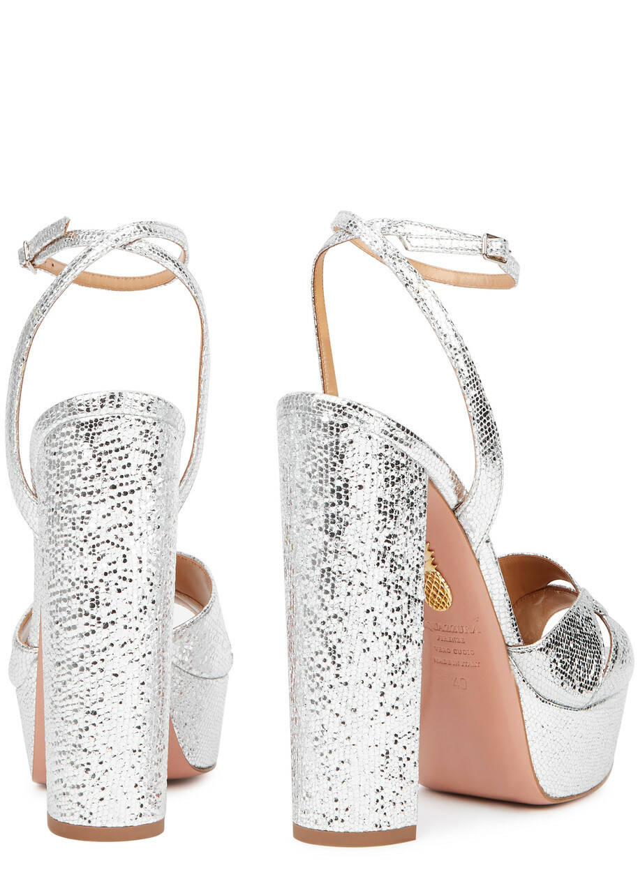 Aquazzura Sinner 140 Lizard-effect Leather Platform Sandals