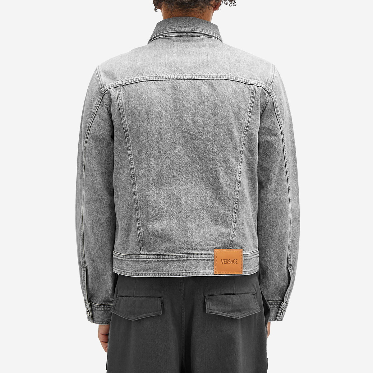 Versace Men's Stone Wash Denim Jacket in Mid Grey