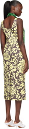 Dries Van Noten Yellow & Taupe Fitted Structured Maxi Dress