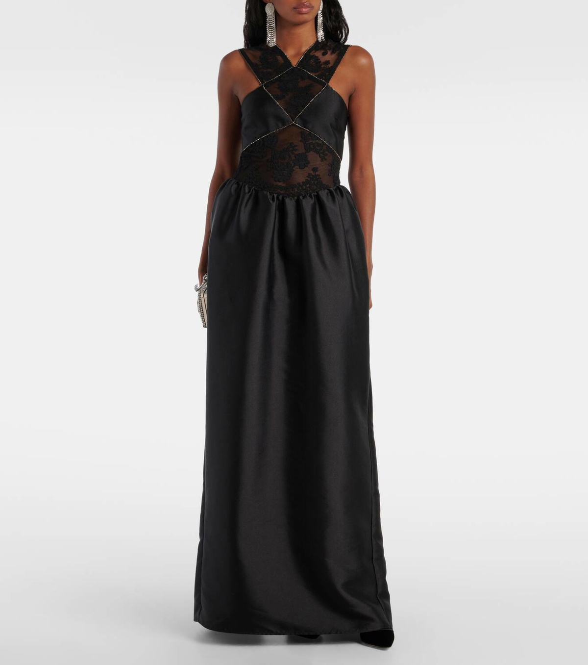 green emerald velvet dress Self-Portrait Overlay Lace Maxi Dress – Runway Catalog