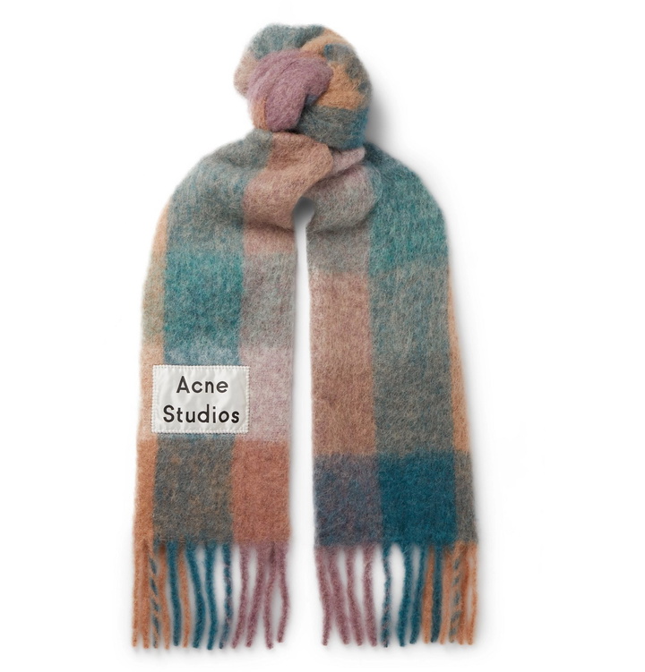 Photo: Acne Studios - Vally Fringed Logo-Appliquéd Checked Knitted Scarf - Multi