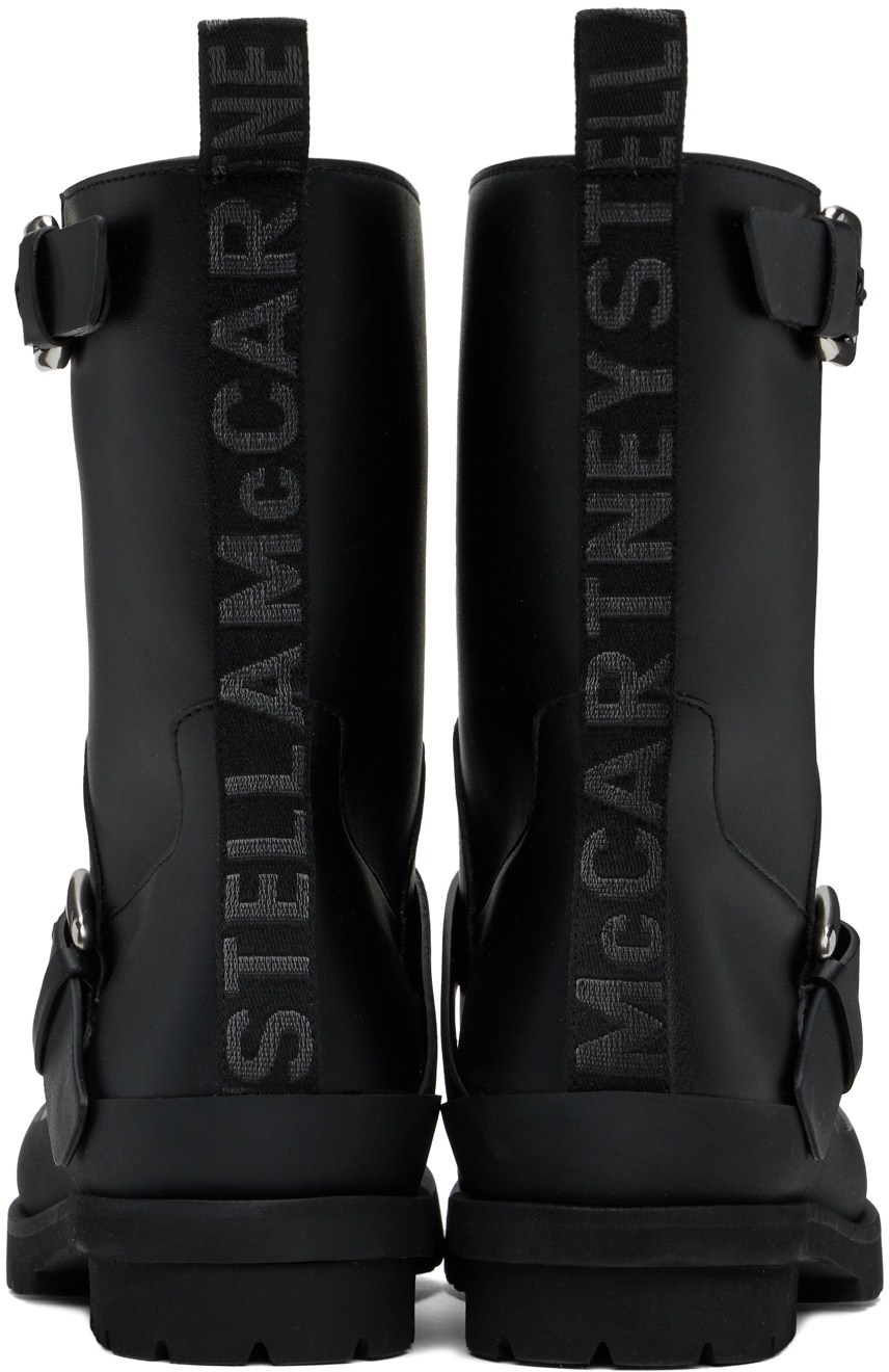 Stella McCartney Black Trace Buckle-Strap Biker Boots