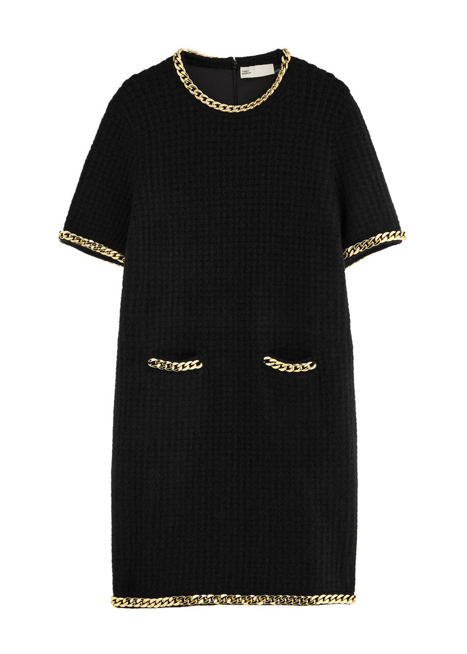 Tory Burch Chain-trimmed Wool-blend Dress Black Tory Burch