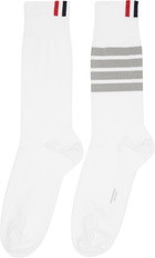Thom Browne White Lightweight Cotton 4-Bar Mid Calf Socks