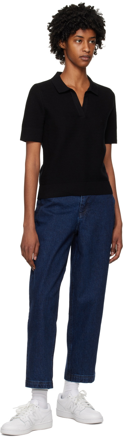 Sunspel Black Textured Polo