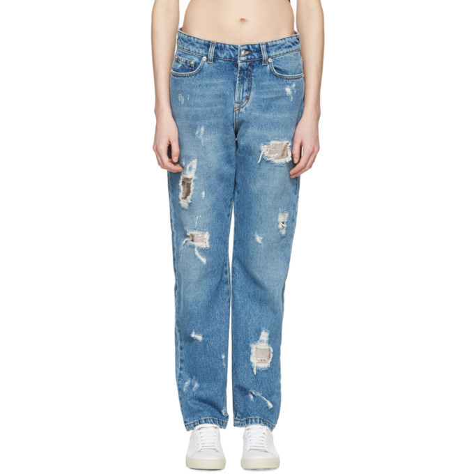 Versus Blue Distressed Boyfriend Jeans Versus