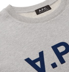 A.P.C. - Logo-Flocked Mélange Loopback Cotton-Jersey Sweatshirt - Gray
