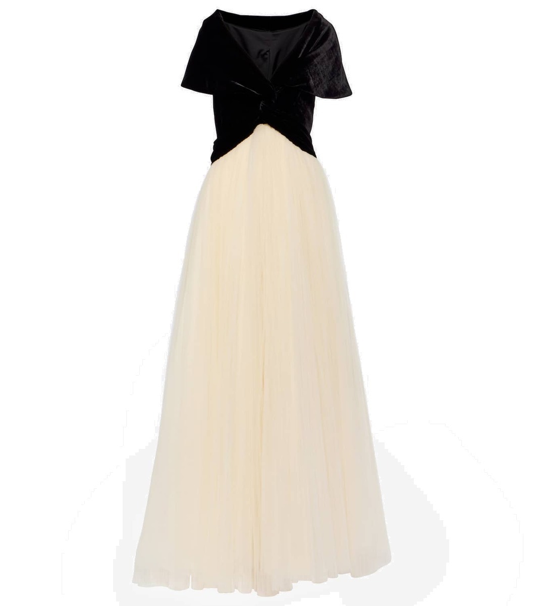 Costarellos Elestia velvet and plissé gown Costarellos
