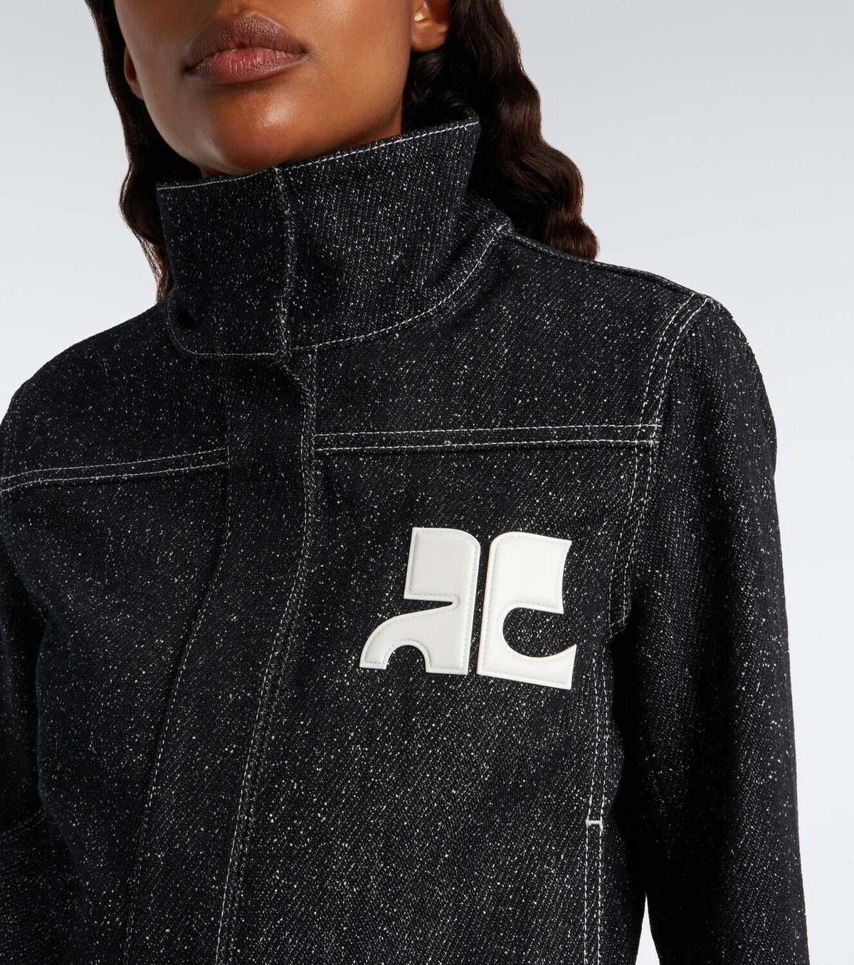 Courrèges Logo denim tweed jacket