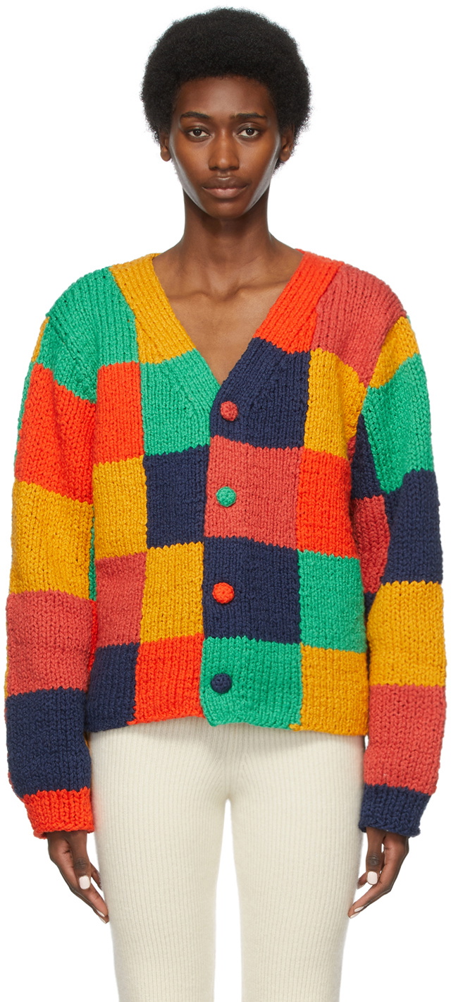 The Elder Statesman Multicolor Organic Cotton Squares Cardigan The