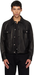 COOR Black Goat Skin Pocket Trucker Leather Jacket