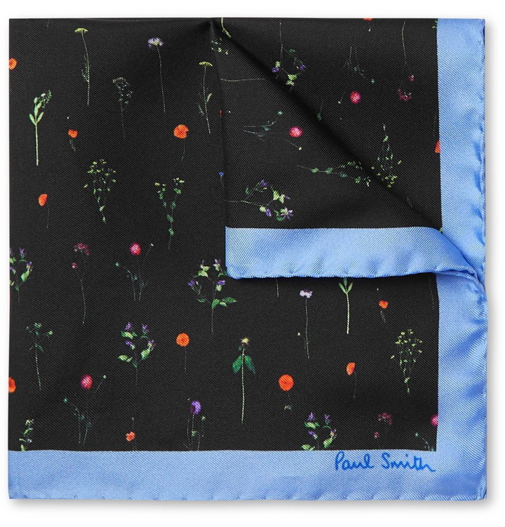 Photo: Paul Smith - Floral-Print Silk-Twill Pocket Square - Blue