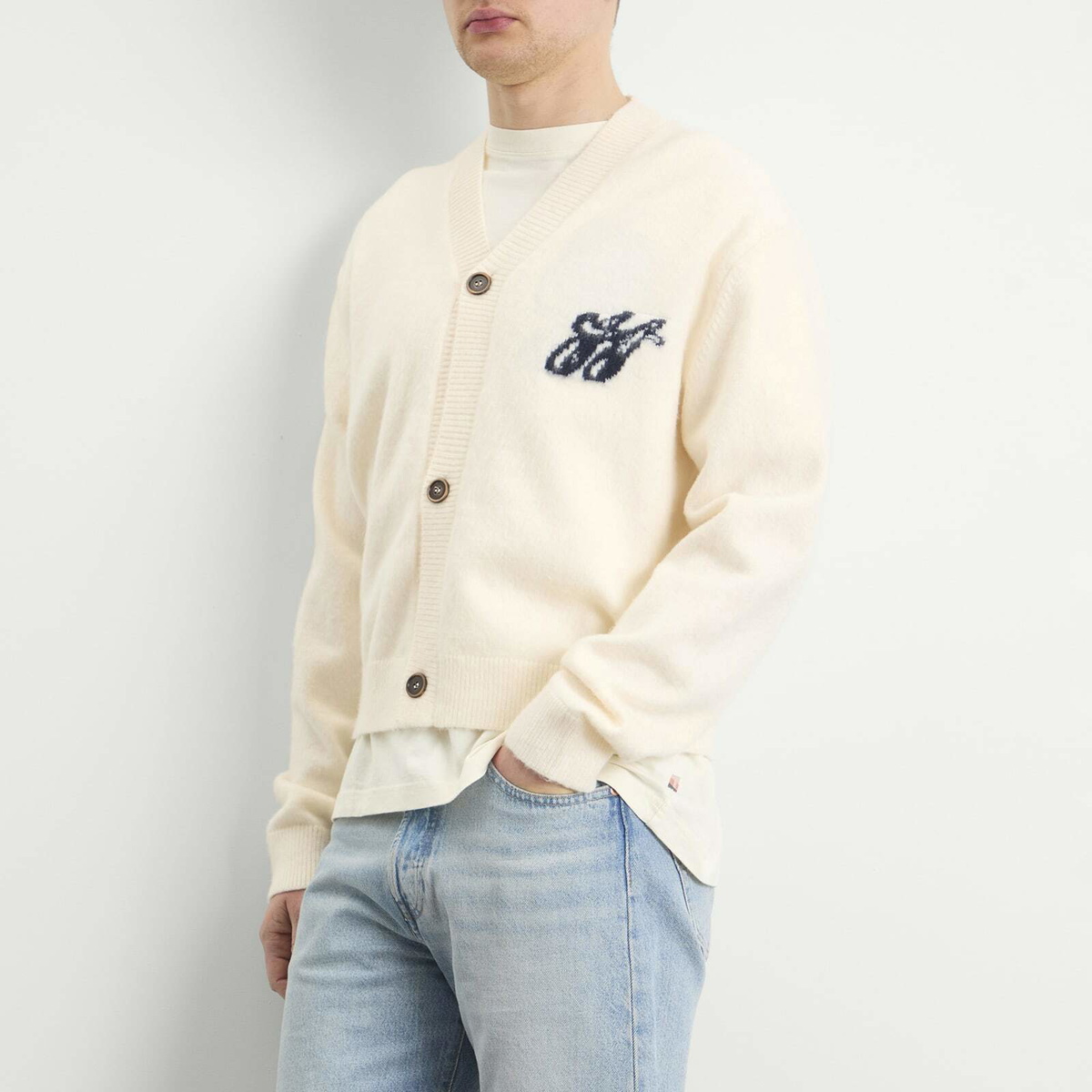 Honor the Gift Men's Brushed Knit Cardigan in Bone
