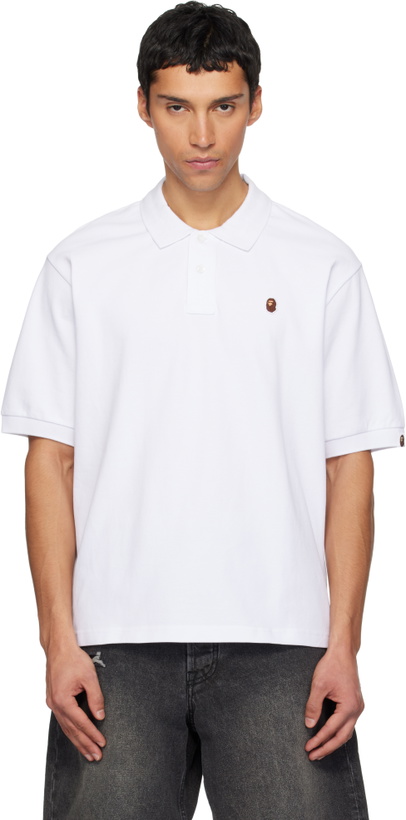 Photo: BAPE White One Point Relaxed Fit Polo