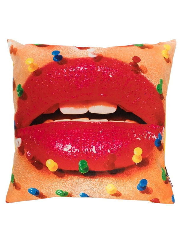 Photo: Seletti Multicoloured Mouth With Pins Printed Cushion