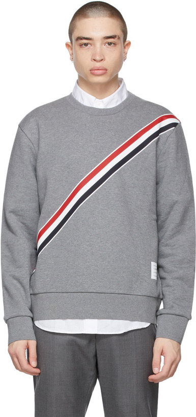 Photo: Thom Browne Grey Diagonal Stripe Sweatshirt