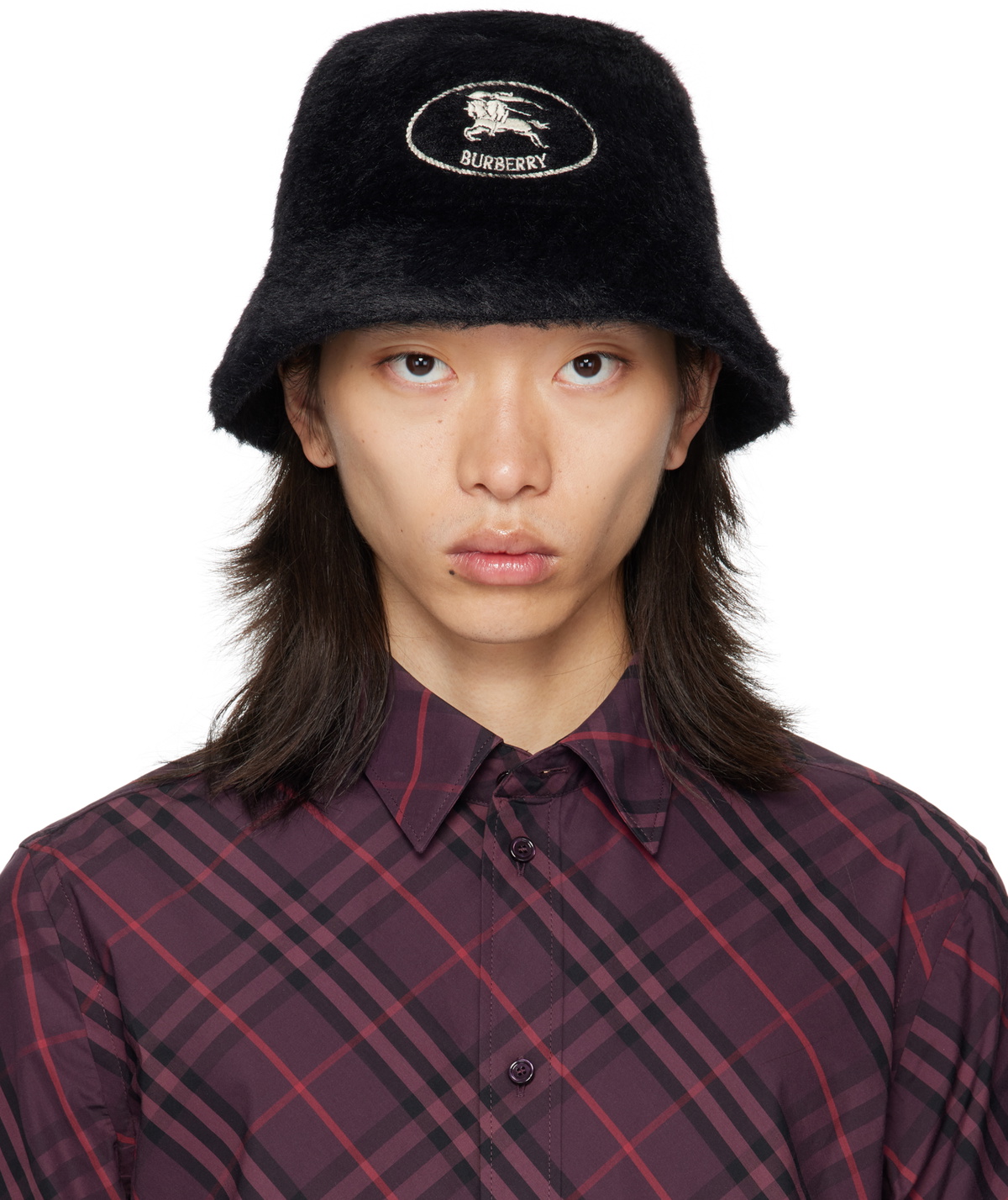 Burberry Black Knight Stamp Faux Fur Bucket Hat