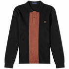 Fred Perry Men's Panelled Long Sleeve Polo Shirt in Black