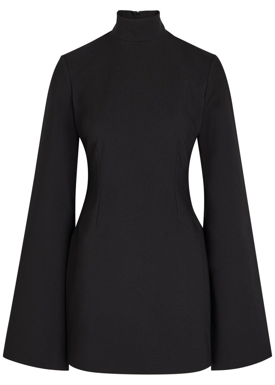 Solace London Laurel Bell-sleeve Crepe Mini Dress Black
