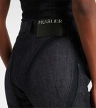 Mugler Mesh-trimmed denim capri pants