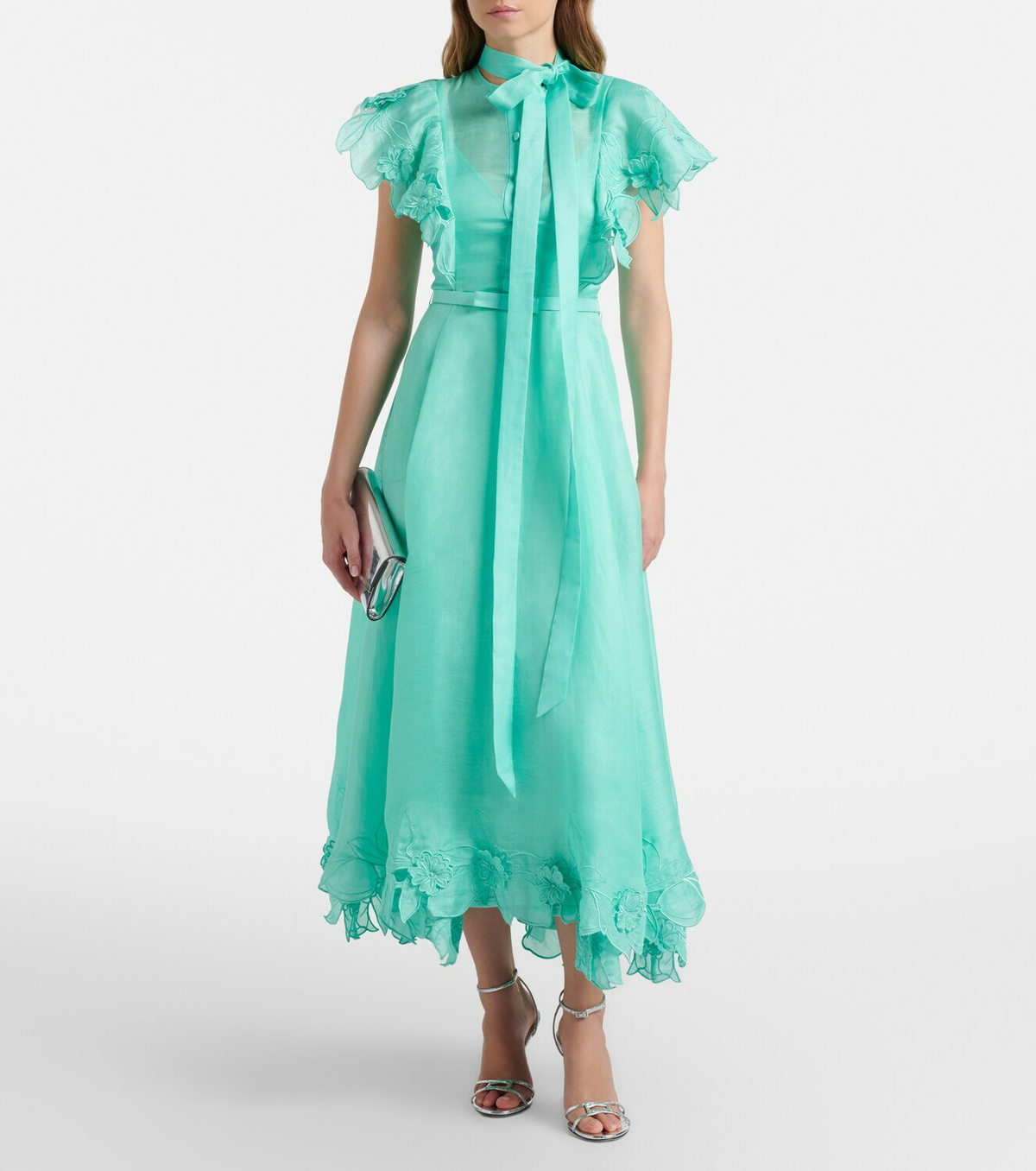 Leo Lin Elsie tie-neck linen and silk maxi dress