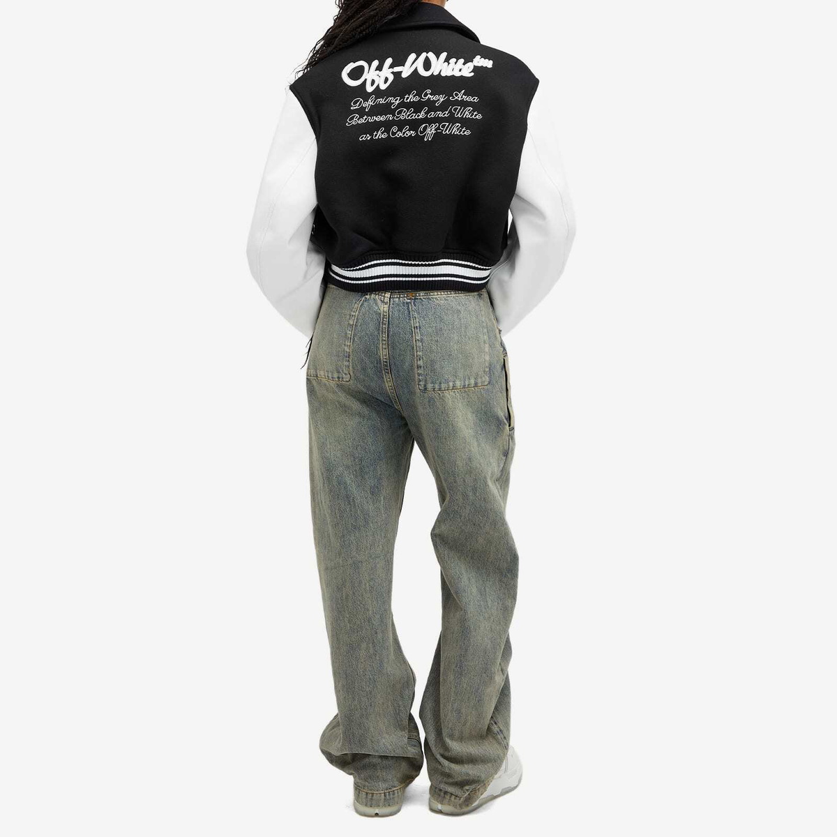 Off-White Women's WO Simple Cropped Varsity Jacket in Black White