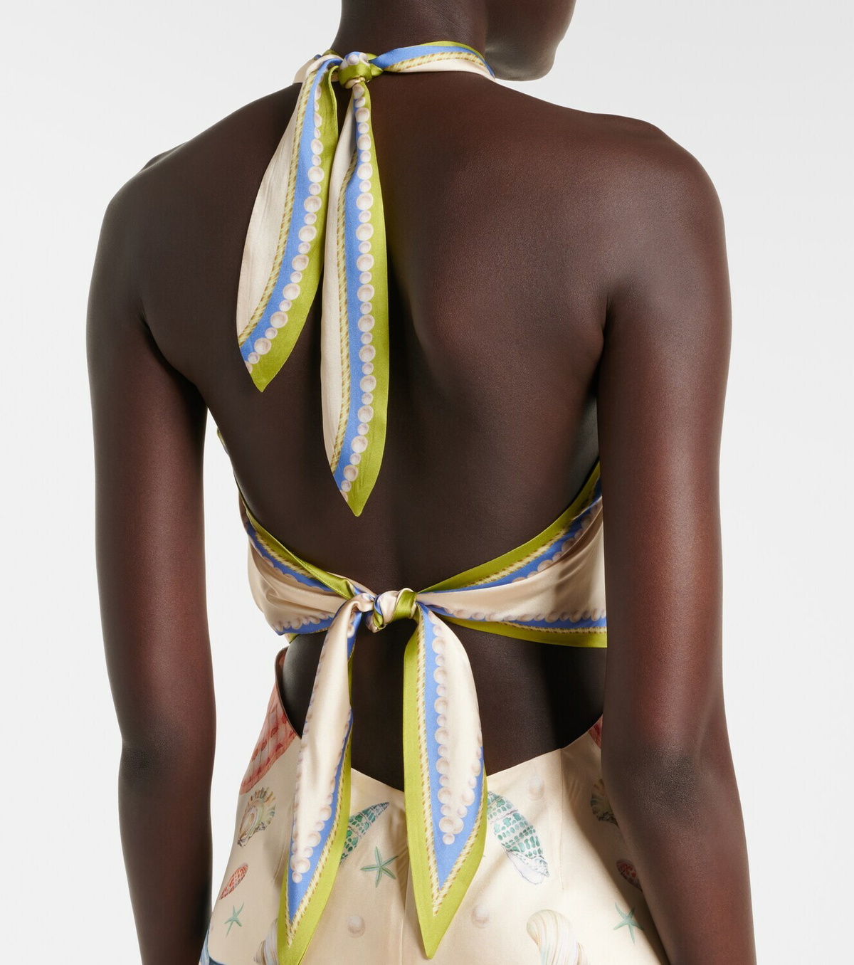 Retrofête Cable printed silk-blend halterneck dress