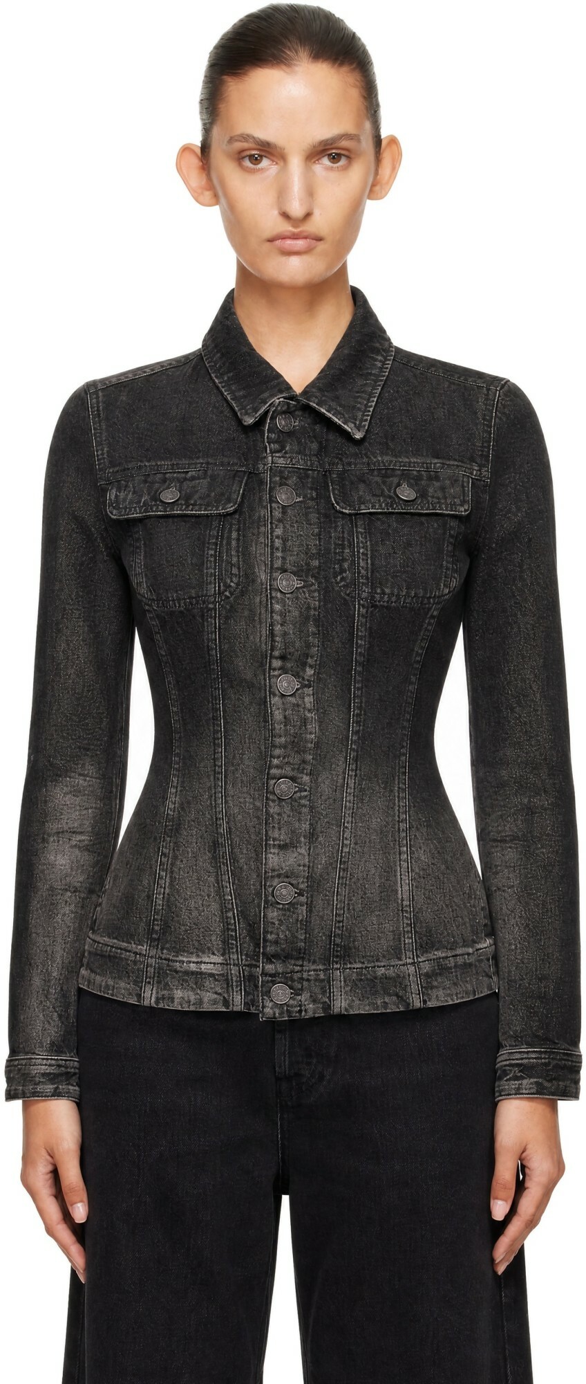 Diesel Black Fitted Dirty-Effect Denim Trucker Jacket
