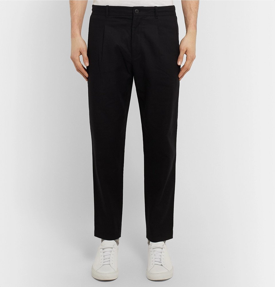 Club Monaco - Black Slim-Fit Pleated Cotton-Twill Trousers - Black Club ...