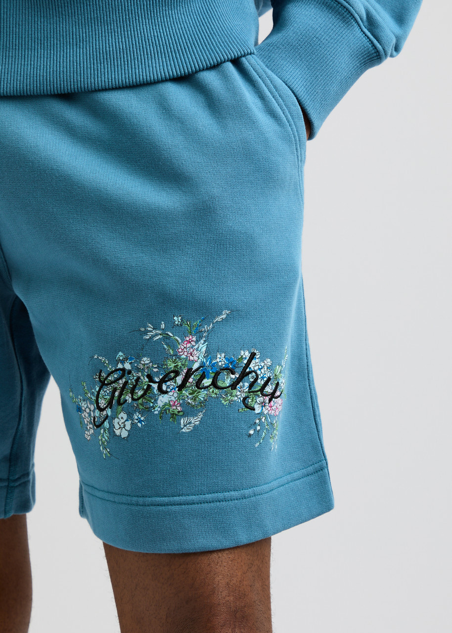 ショートパンツ GIVENCHY Embroidery shorts Light Blue BW515GG1ZE Givenchy Logo-embroidered Cotton Shorts Blue Givenchy