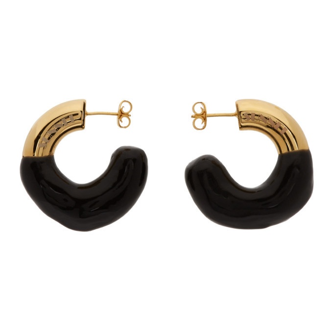 Photo: Sunnei Gold and Black Small Rubberized Hoop Earrings