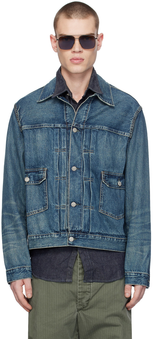 Indigo Buttoned Denim Jacket by RRL on Sale
