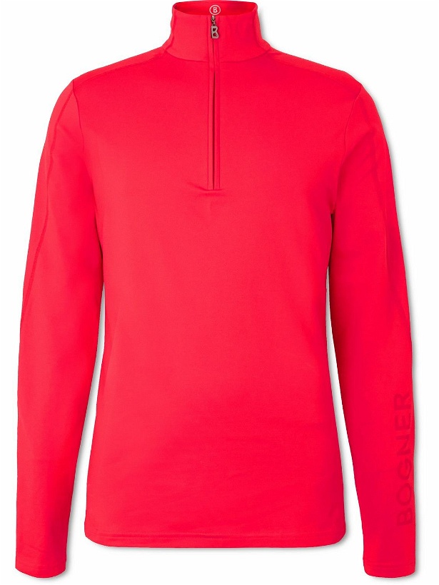 Photo: Bogner - Harrison Logo-Print Stretch-Jersey Half-Zip Ski Base Layer - Red