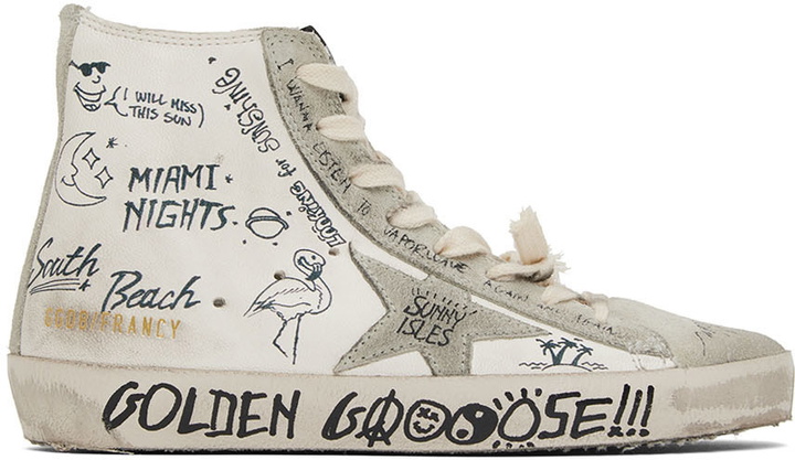 Photo: Golden Goose White & Gray Francy Classic High-Top Sneakers