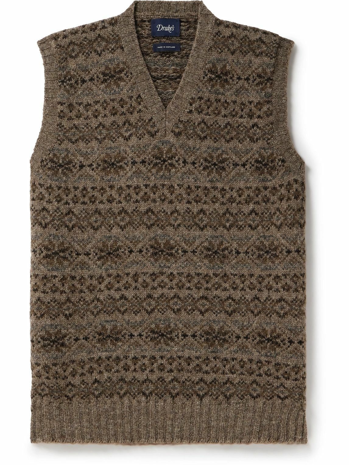 Photo: Drake's - Fair Isle Wool Sweater Vest - Brown