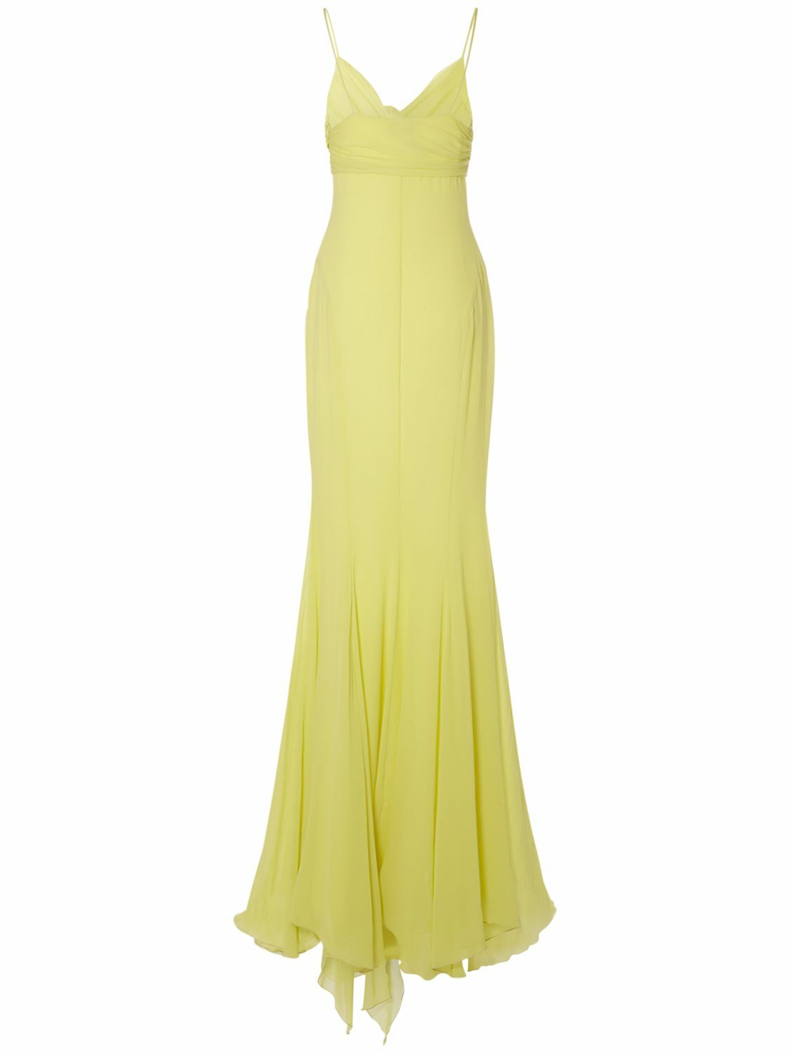 BLUMARINE - Ruffled Silk Long Dress W/rose Blumarine