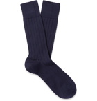 John Smedley - Omega Ribbed Cotton-Blend Socks - Blue