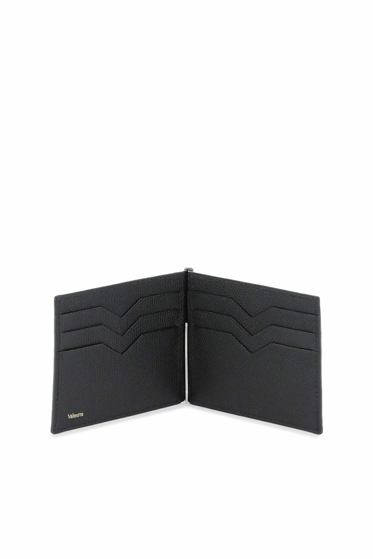 VALEXTRA leather bifold money clip wallet Black