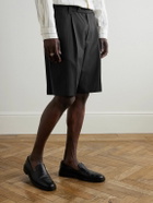 mfpen - Classic Straight-Leg Pleated Striped Wool Shorts - Black