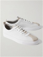 Grenson - Suede-Trimmed Perforated Leather Sneakers - White