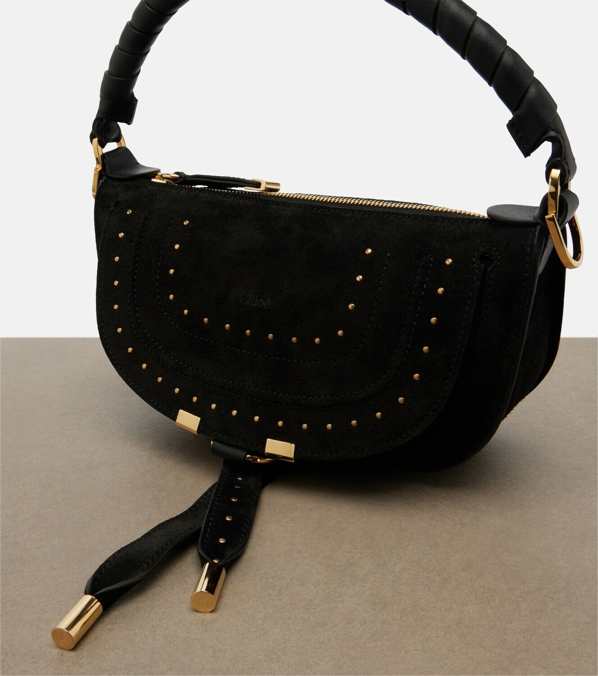 Chloé Marcie Small studded suede shoulder bag